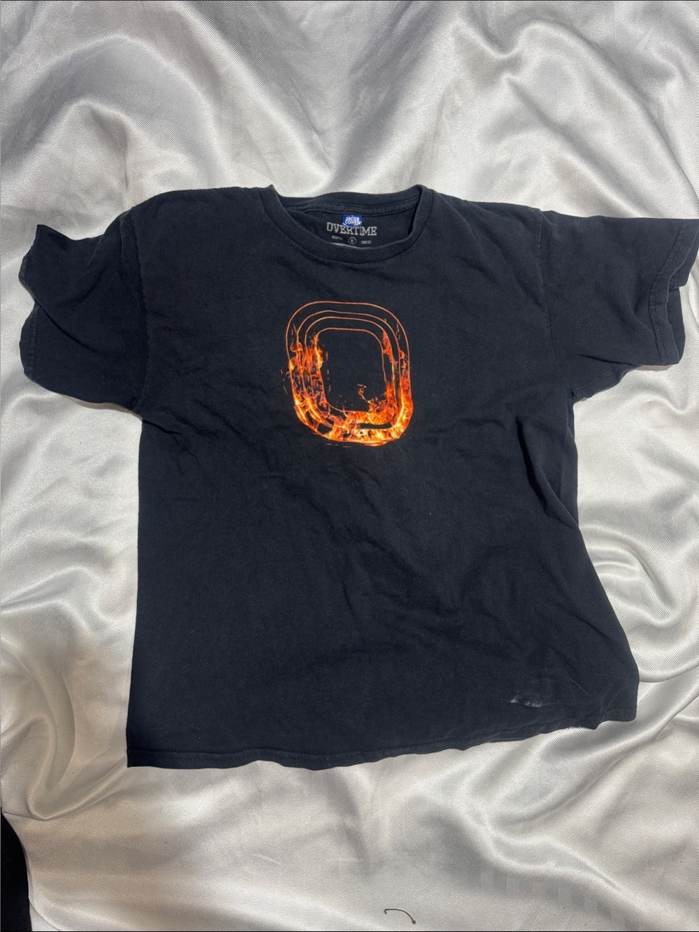 Overtime Black Men's Graphic Tee with Orange Flame Logo